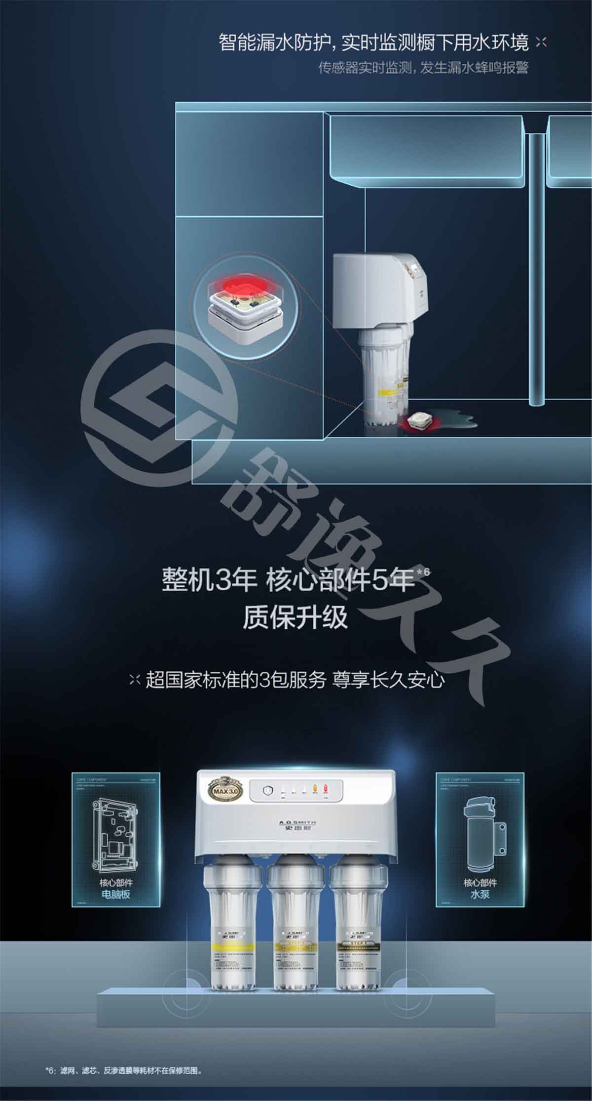 AO史密斯廚下式直飲凈水器400F2 UV抑菌即濾型 1.3L大流量